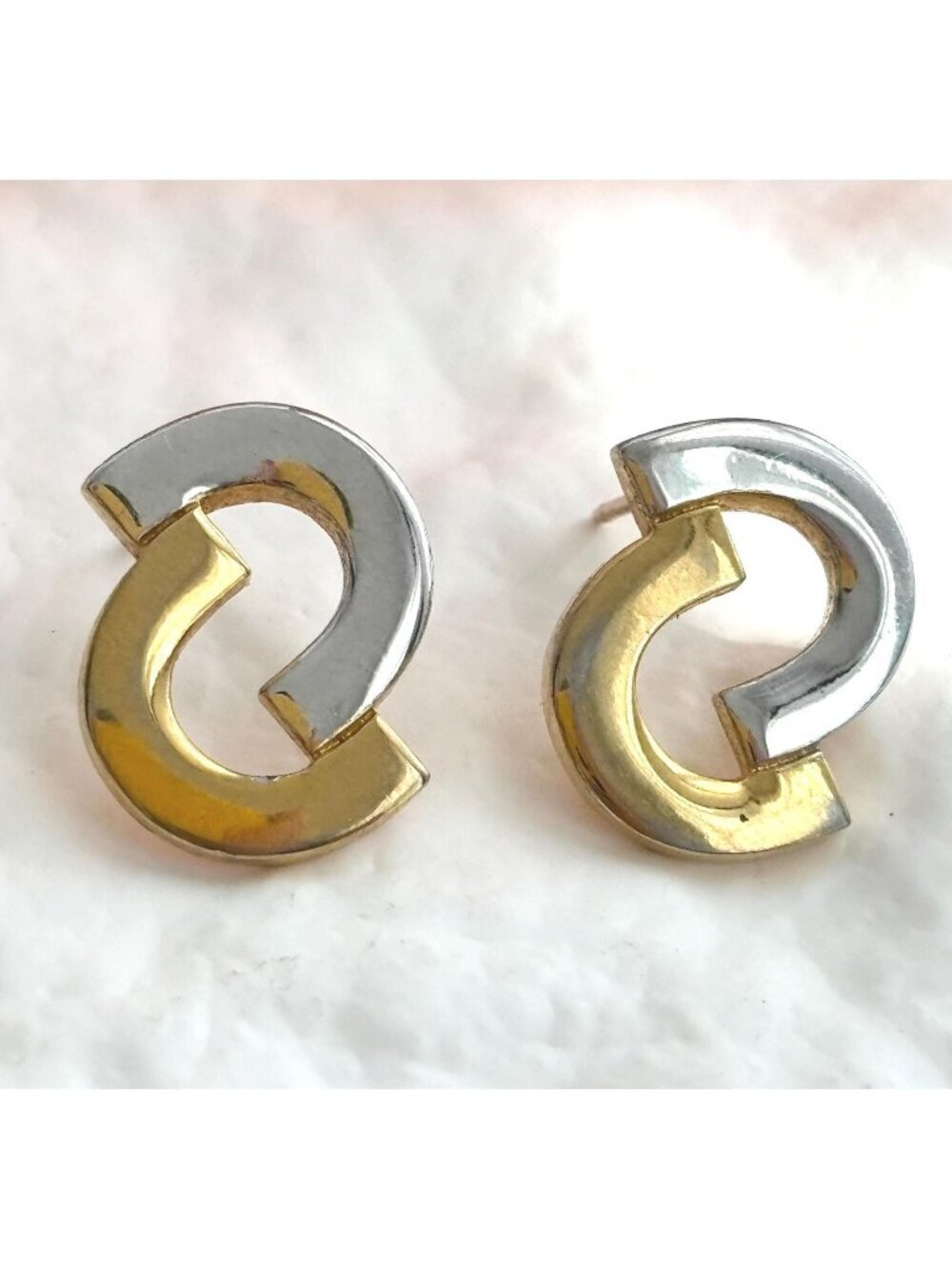 Dual Toned Gold & Silver Classic 80's Vintage Post Back Stud Earrings
